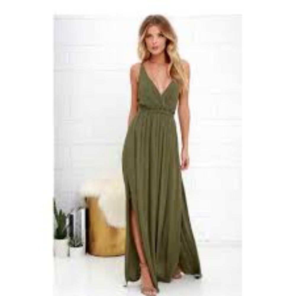 Lulu's Dresses Lulus Lost In Paradise Maxi Dress Olive Green
